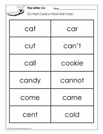 Word Wall Words for the Letter C